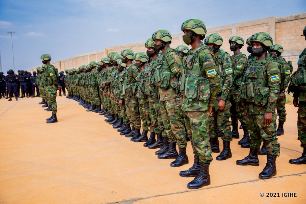 Rwanda's  military and police contingent receiving briefings ahead of deployment to Mozambique.