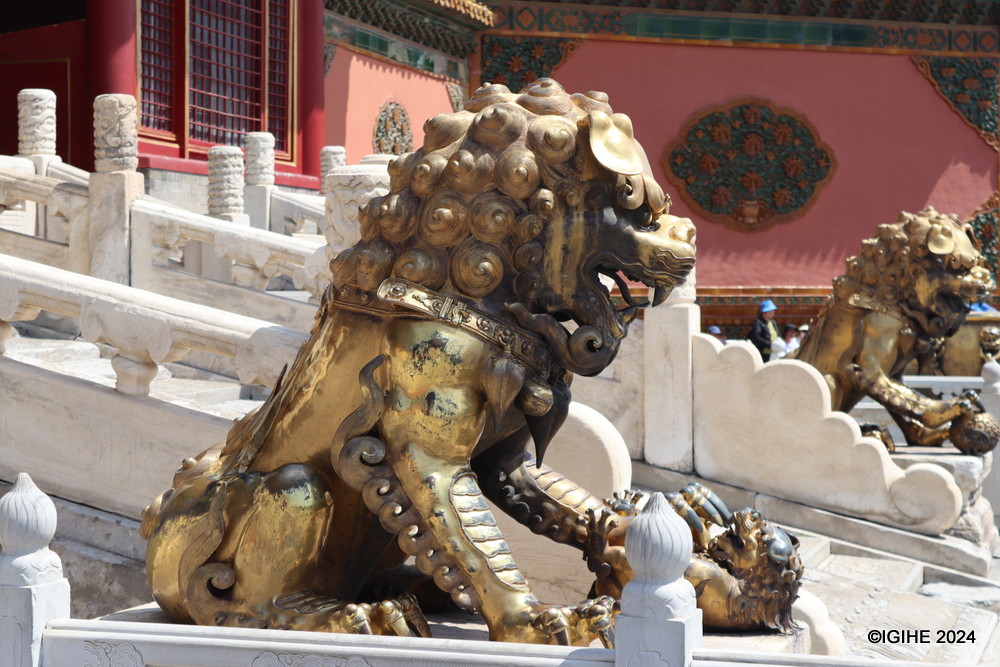 Lion statues, a common sight in the Forbidden City, symbolize protection and authority.