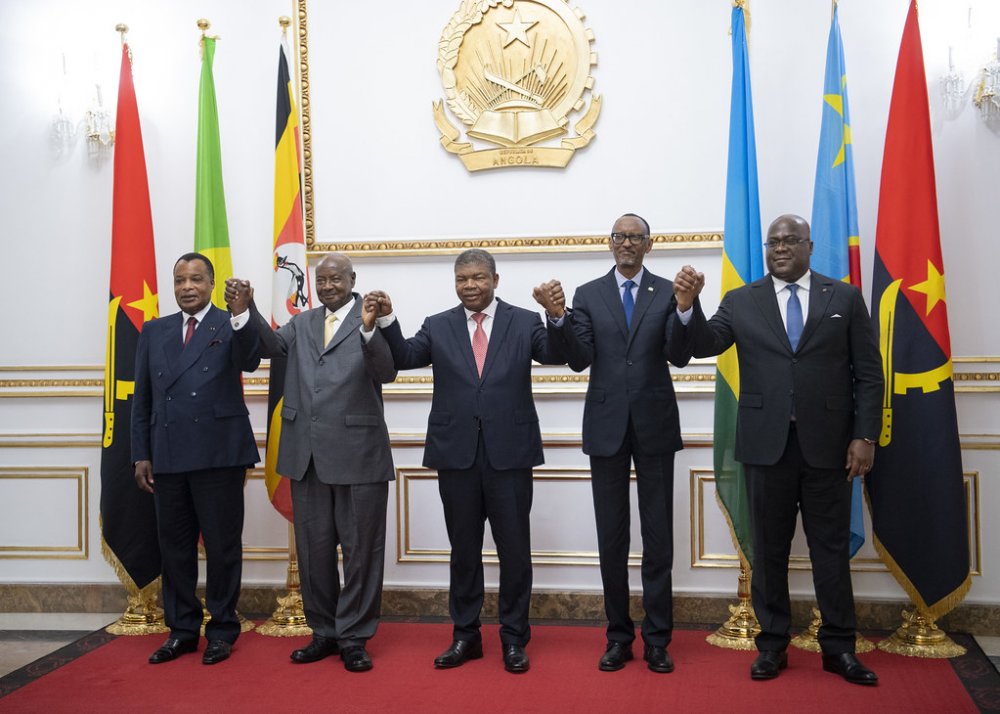 The host President of Angola João Lourenço; the President of Uganda, Museveni, President of the Democratic Republic of Congo (DRC), Felix Tshisekedi and President of Rwanda, Paul Kagame.