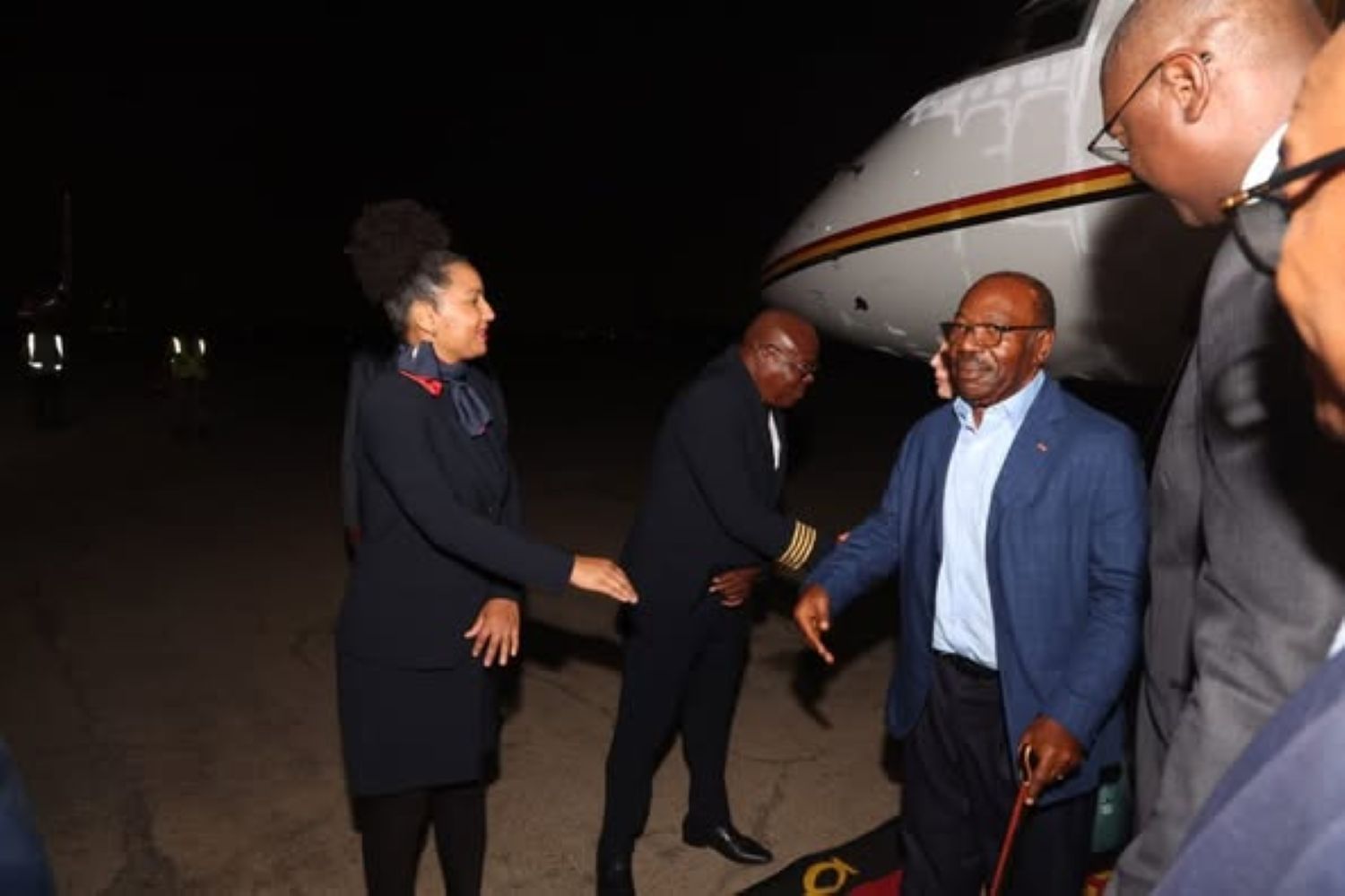 One of the photographs shared on the Angolan presidency’s official Facebook page showing Bongo and his family being welcomed at the airport in Luanda.