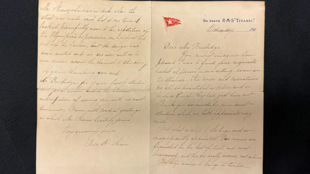 A letter from Ida Straus fetched £100,000 at the auction.
