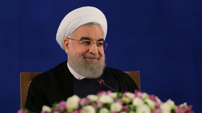 President Hassan Rouhani attends a news conference in Tehran on Monday