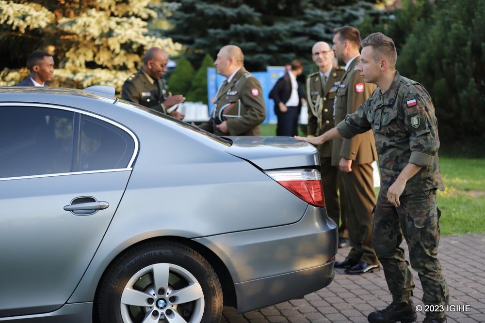 Defence Attaché at Rwanda's Embassy in Poland, Lt Col Pascal Munyengabe bidding farewell to one of Polish senior military officers who attended the celebration of 29th Liberation Anniversary.