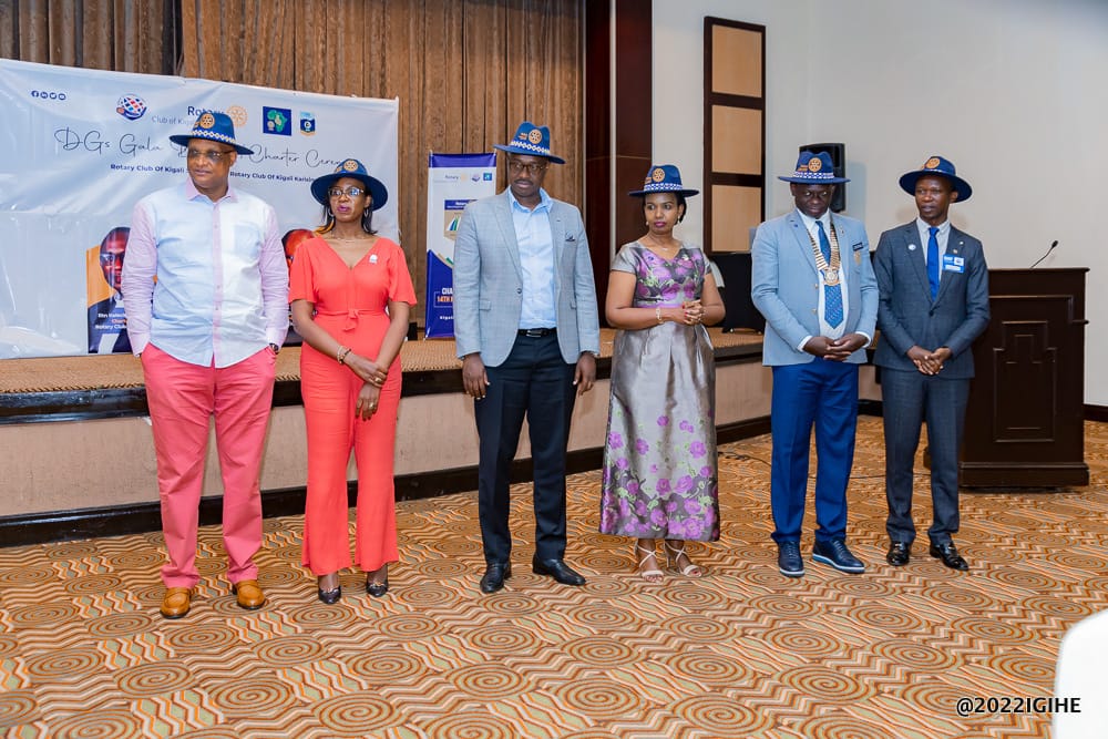 Governor Edgar Cyr Tougouma with the Assistant District Governor in Rwanda, Jean d'Amour Manirere (first from right) and heads of different Clubs in Rwanda. 