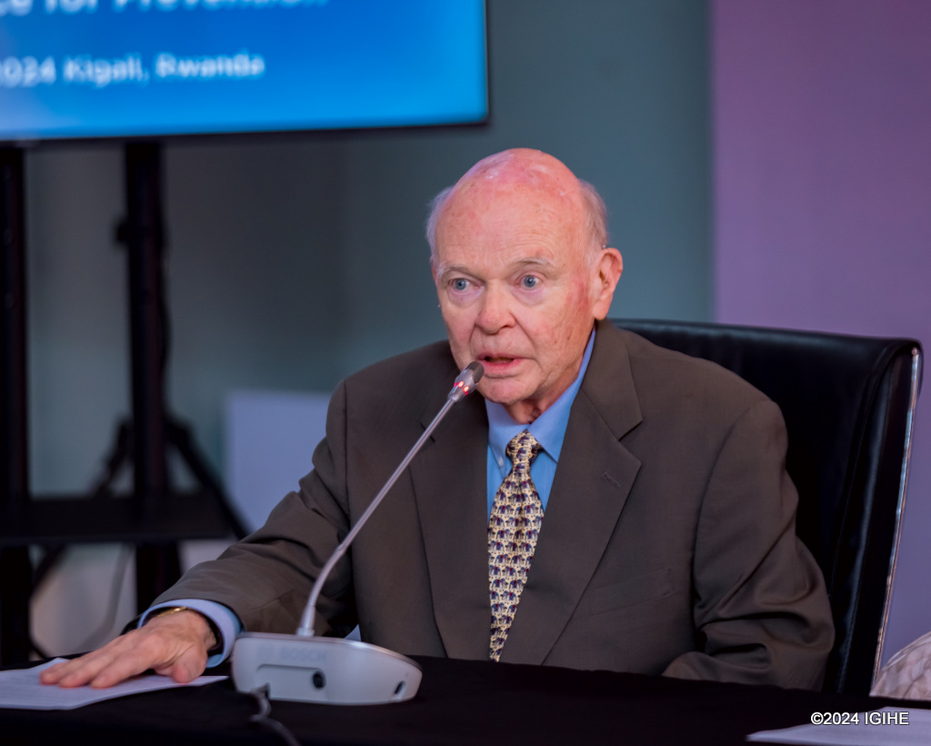 Prof. Stanton’s speaking to members of the press on Saturday, November 9, 2024 at a press conference that marked the end of week-long discussions on the prevention of Genocide.