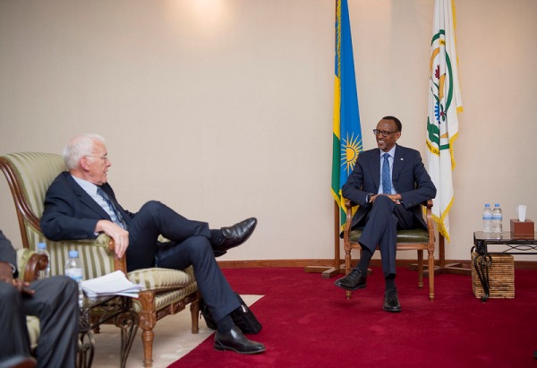 President Paul Kagame with Sir Ian Wood in Village Urugwiro 