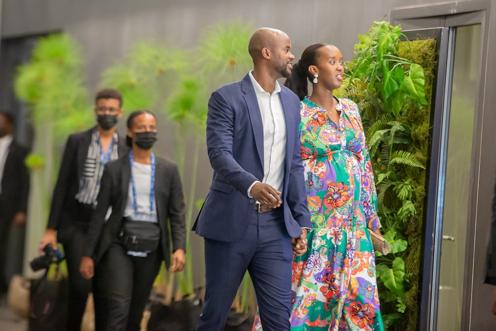 Ange Kagame with her husband arriving at a venue for CHOGM dinner at Kigali Convention Centre. 
