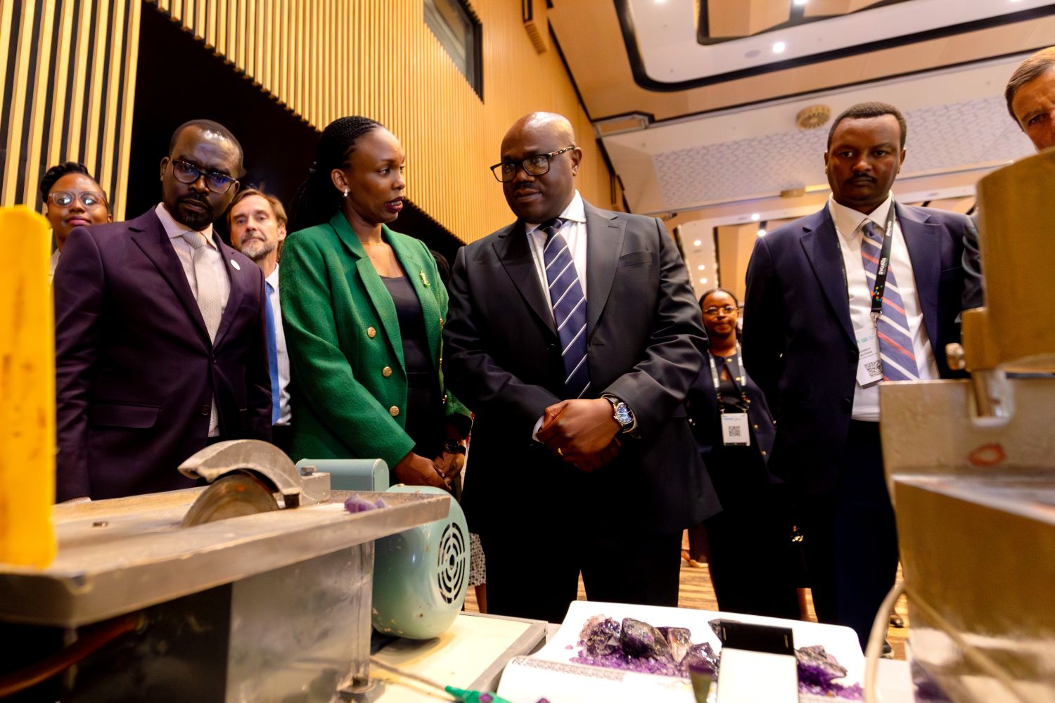 Prime Minister Dr Justin Nsengiyumva tours the exhibitions at Rwanda Mining Week held at KCC.