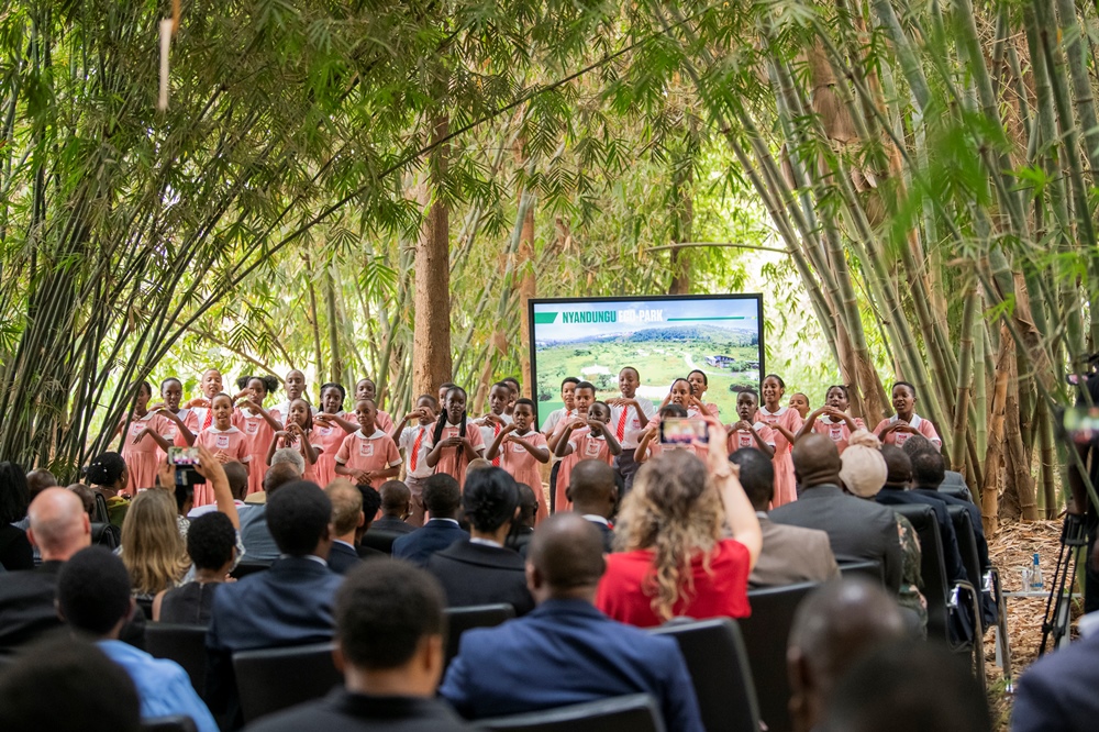 Children performing at the official opening of Nyandungu Eco-Park in 2022. 