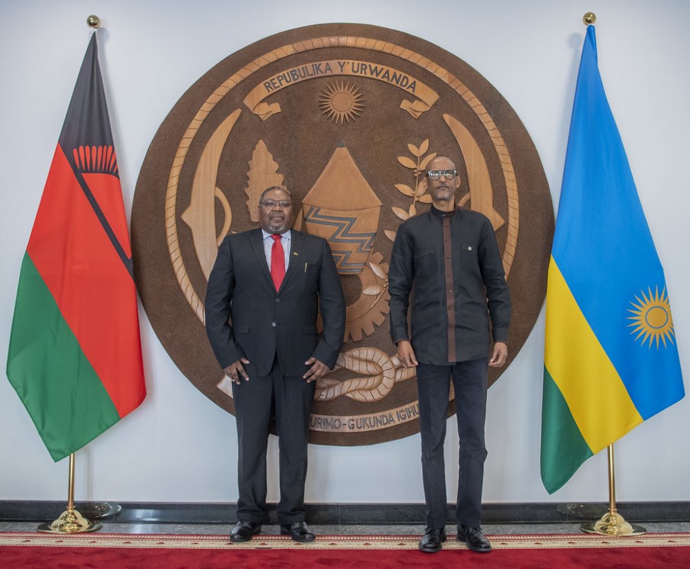 Amb. Andrew Zumbe of Malawi with President Kagame at Urugwiro Village after presenting letters of credence.