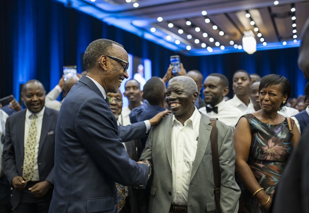 President Kagame interacted with his former teacher at Ntare School, Mugisha Samuel.  