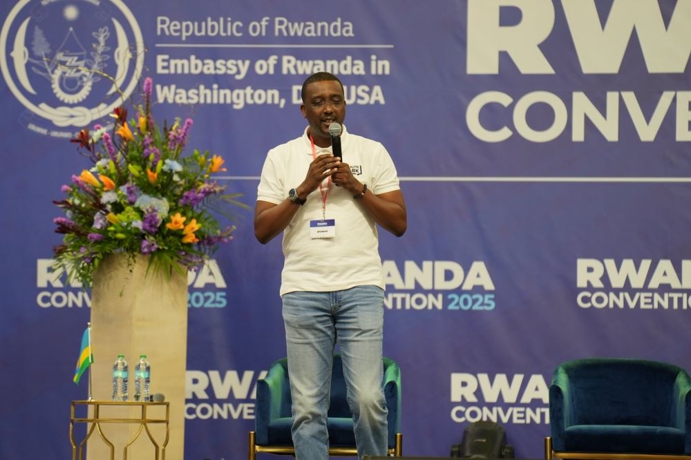 Desire Rumanyika, Chief Retail and Digital Officer at Bank of Kigali addresses delegates at the Rwanda Convention in Texas