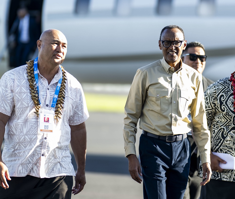 Upon his arrival in the Samoan capital, Apia, Kagame was welcomed by the country's Deputy Prime Minister and Minister of Customs and Revenue, Tuala Tevaga Iosefo Ponifasio.