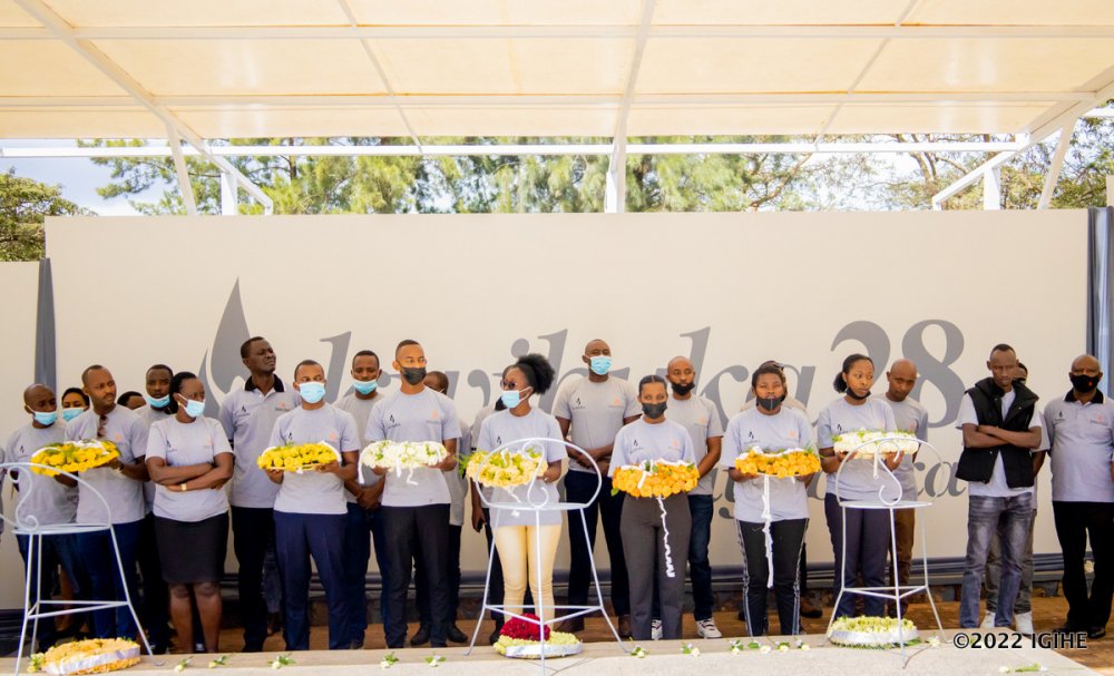 Employees of Kigali Serena Hotel with wreaths to be laid at Kigali Genocide Memorial.  
