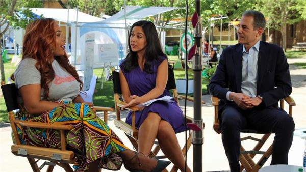 Entrepreneur Archel Bernard, presenter Dena Takruri and Richard Stengel discuss GES and global issues