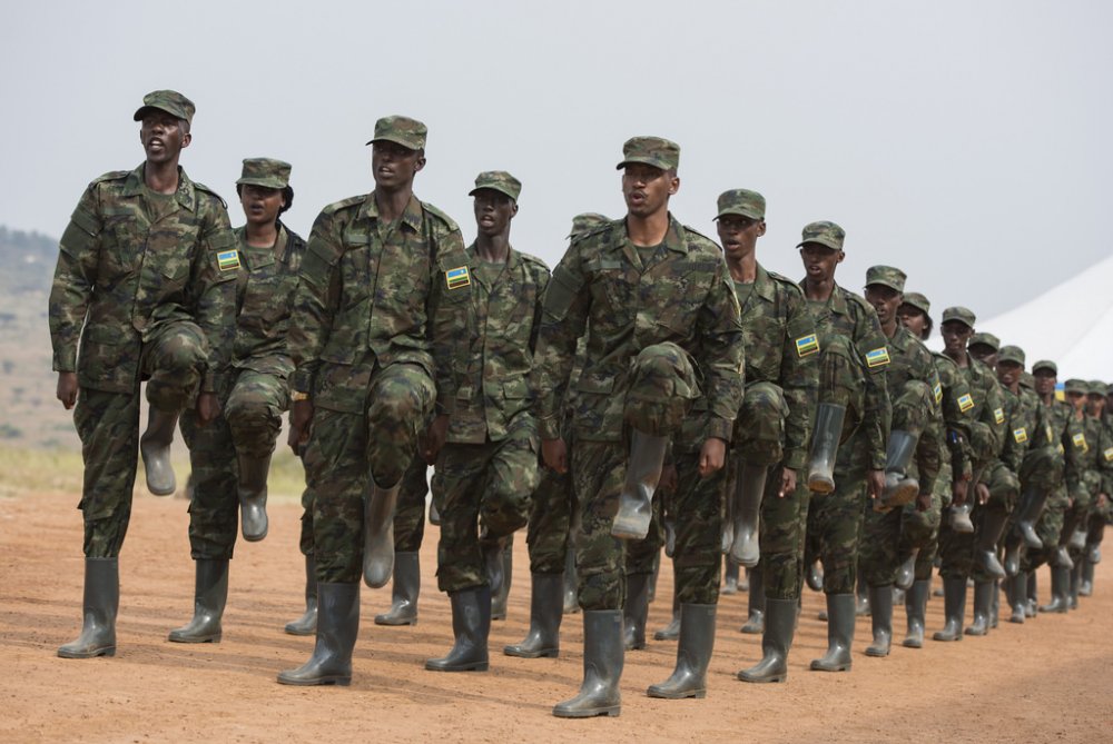 Participants of the National civic education program during military drills.  