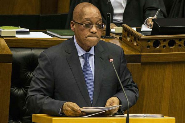 South African President and African National Congress leader, Jacob Zuma, answering questions from Parliament Members at the South African General Assembly in Cape Town on March 17, 2016.