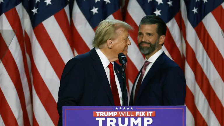US President Donald Trump and Donald Trump Jr. at a past event. Trump Jr. on Tuesday accused Ukrainian authorities of concealing critical information related to an alleged plot to assassinate his father during the 2024 presidential campaign. 