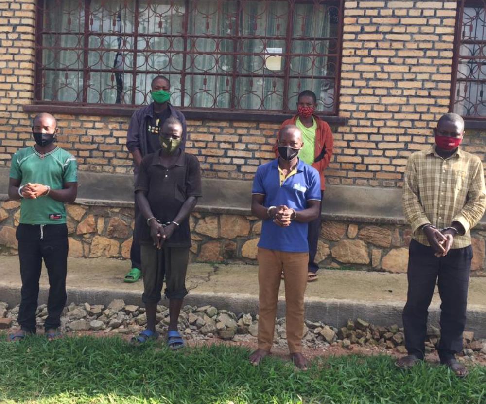 Four suspected conmen arrested yesterday in Kamonyi. Photo RNP