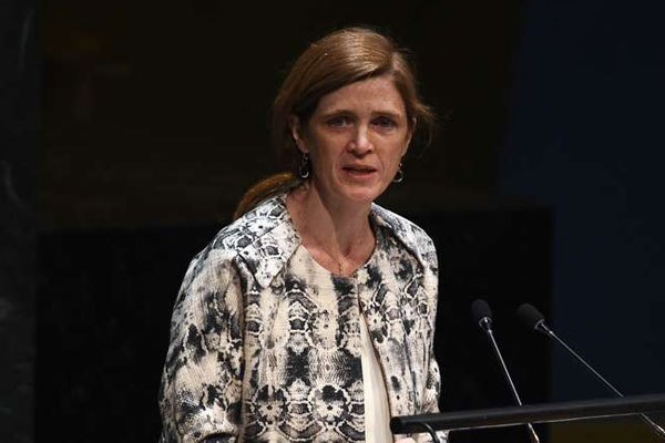US Ambassador to the United Nations Samantha Power speaks at the UN headquarters in New York on January 22, 2015. A diplomatic convoy in Cameroon carrying the visiting US ambassador to the United Nations accidentally struck and killed a young boy on Monday.