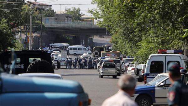 One officer was killed and several others taken captive at the police building in Yerevan's Erebuni district
