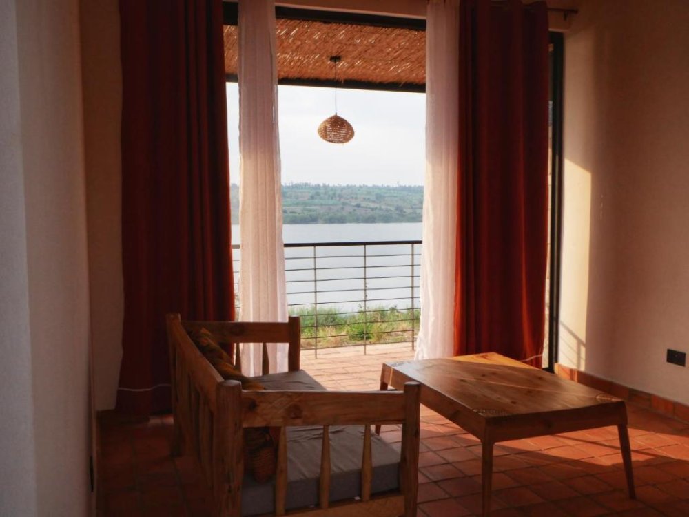 The hotel rooms overlook the lake.
