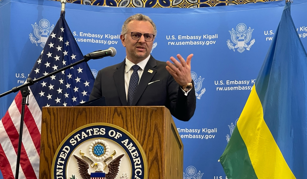 Massad Boulos, US President Donald Trump’s Senior Advisor for Africa, speaks at a news briefing in Kigali on April 8.