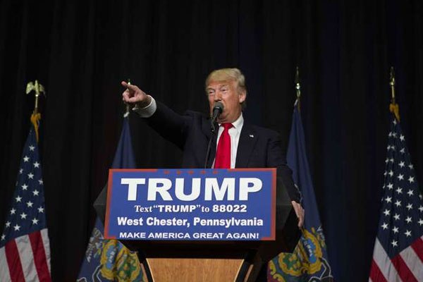Republican presidential candidate Donald Trump speaks at a campaign rally on April 25, 2016 at West Chester University in West Chester, Pennsylvania.