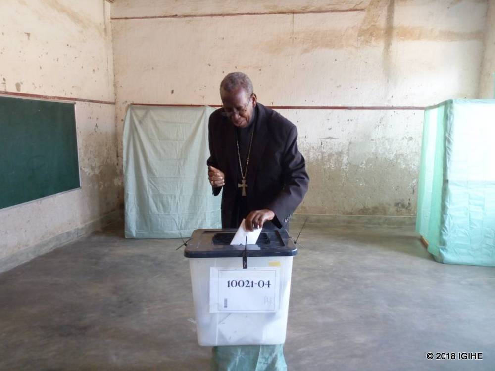 Bishop Smaragde Mbonyintege, the speaker of the Catholic Church, casting his voteBishop Smaragde Mbonyintege, the speaker of the Catholic Church, casting his vote