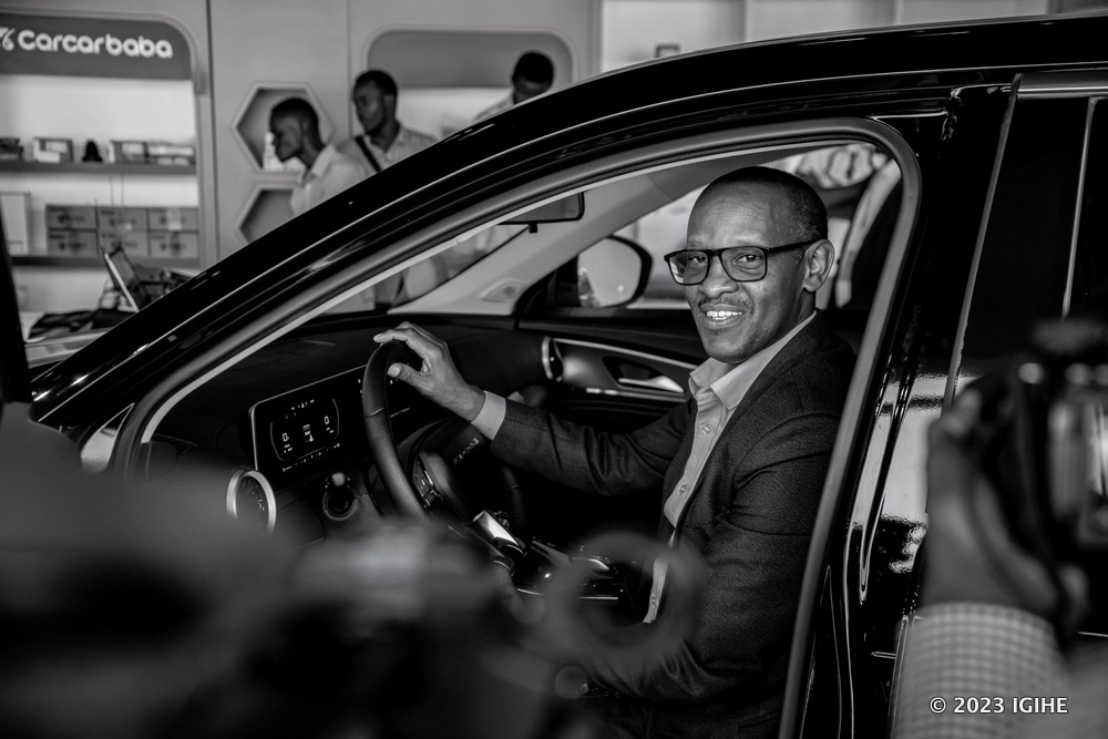 Vincent Rwamwa testing his brand new T5 HEV hybrid vehicle upon unveiling in Rwanda. 