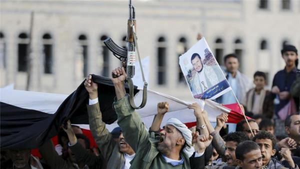 Houthi supporters demonstrate against Saudi-led air strikes in the capital Sanaa in January