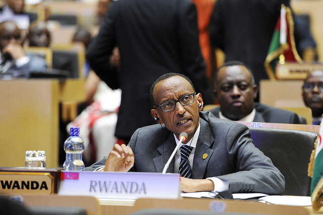 President Kagame condemning the sentimentalization of international justice for political interests at the AU Summit in Addis Ababa