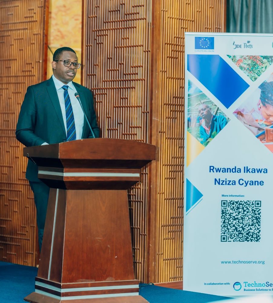 Dr. Olivier Kamana, the Permanent Secretary at MINAGRI, praised TechnoServe for its critical role in advancing the nation’s coffee industry.