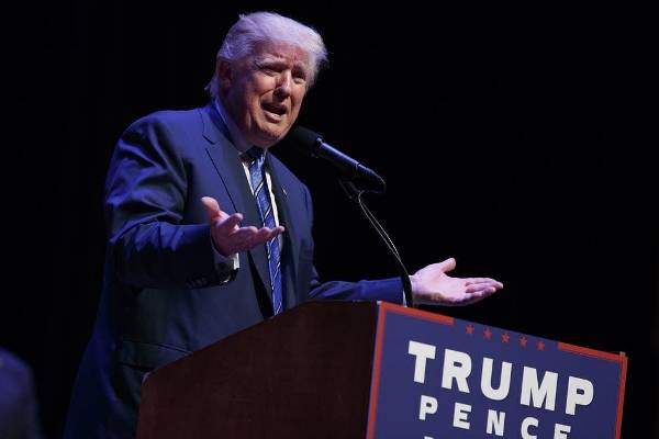 Republican presidential candidate Donald Trump speaks at the Merrill Auditorium on Thursday in Portland, Maine.