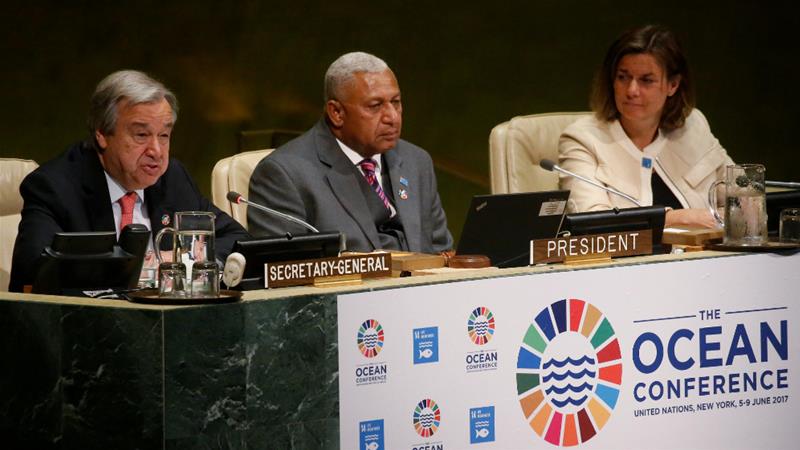 Antonio Guterres speaks at the opening of The Ocean Conference at the UN in New York City on Monday