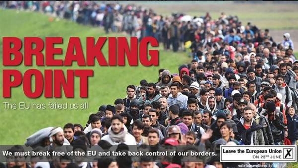 The poster warns against immigration by showing refugees in Slovenia in 2015
