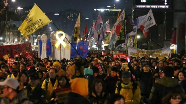 Protesters in Seoul call for the ouster of impeached President Park Geun-hye