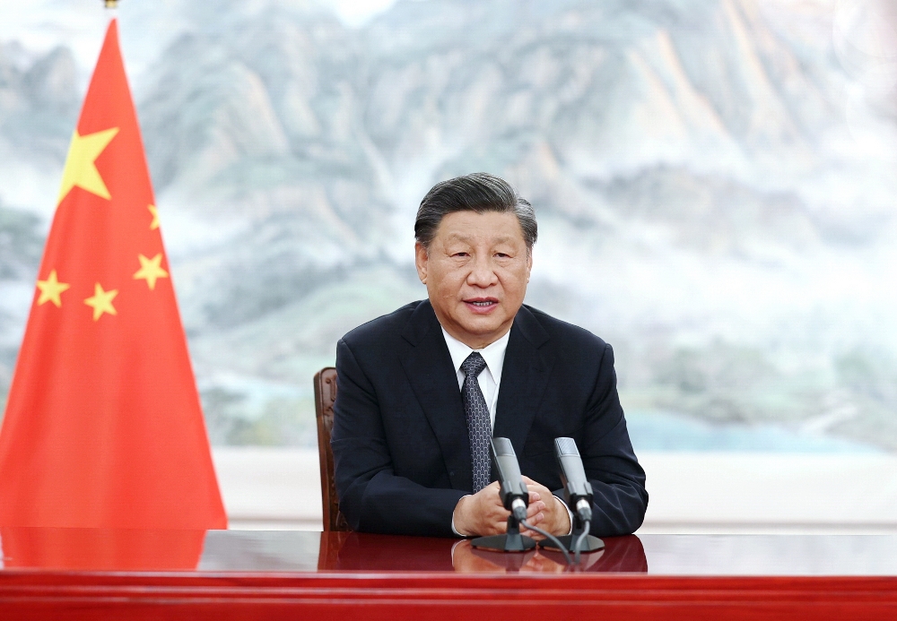 Chinese President Xi Jinping delivers a keynote speech in virtual format at the opening ceremony of the BRICS Business Forum, June 22, 2022.