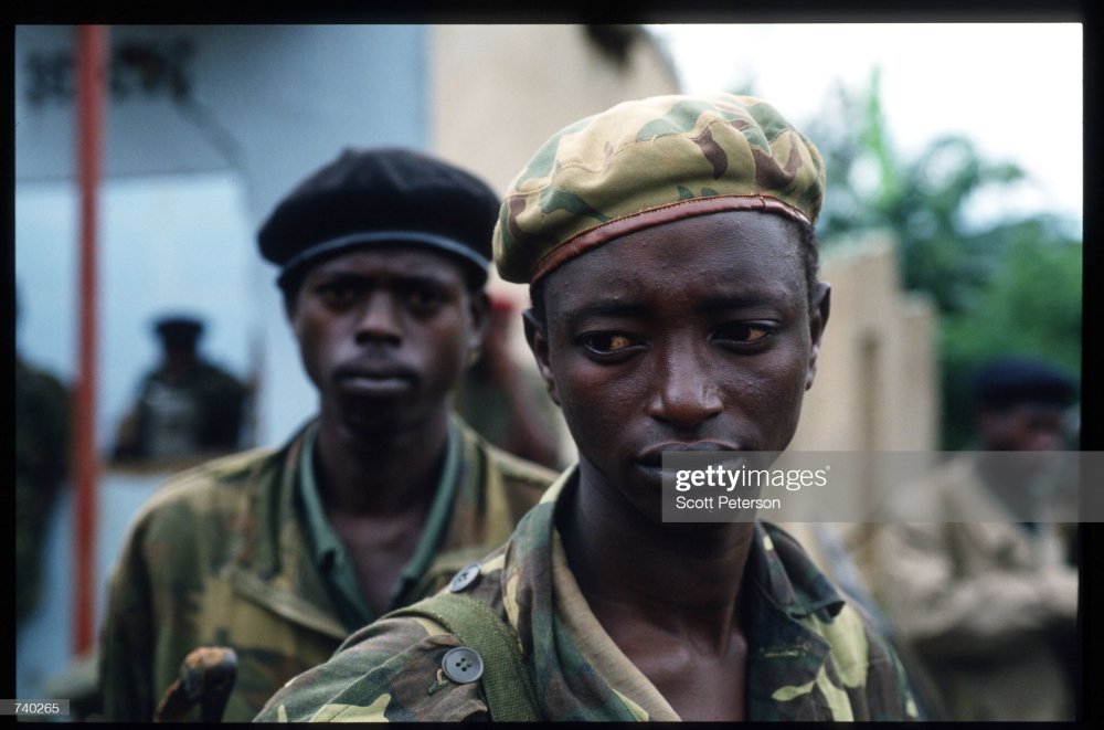 The majority of RPA soldiers comprised young people. This picture was taken on May 26, 1994 on their way to Kigali City.  