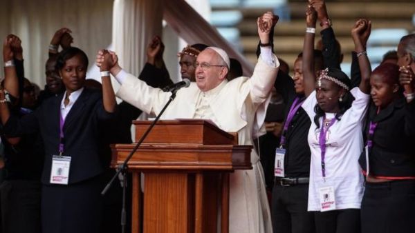 "We are all a nation," the Pope told the packed stadium in Nairobi