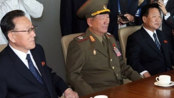 Kim Yang-gon (left) regularly took part in talks with the South