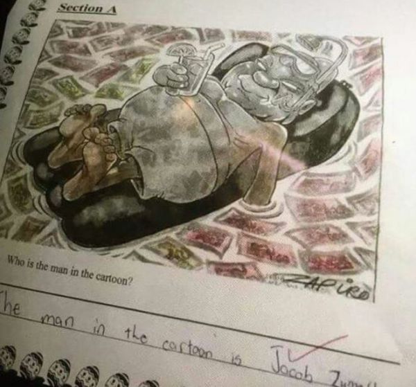 The cartoon of Mr Zuma was used in a question for grade six pupils