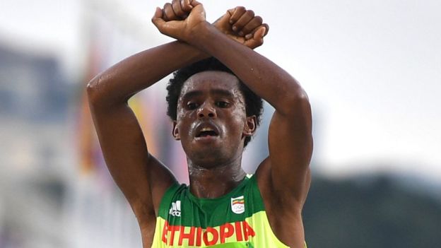 Feyisa Lilesa made the protest as he crossed the marathon finish line to claim silver