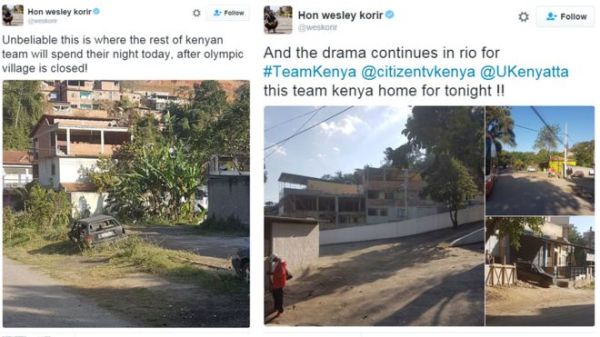 Wesley Korir tweeted images of the area where the athletes were staying