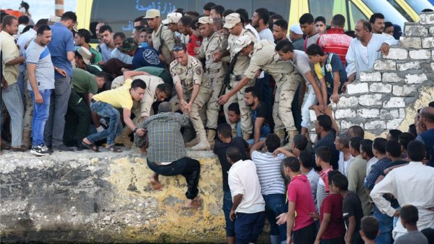 Authorities say they have rescued at least 163 people after a boat capsized off the Egyptian coast