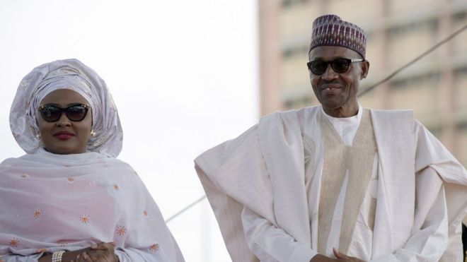 In a series of tweets Aisha Buhari (left) tried to reassure Nigerians worried about the president's health