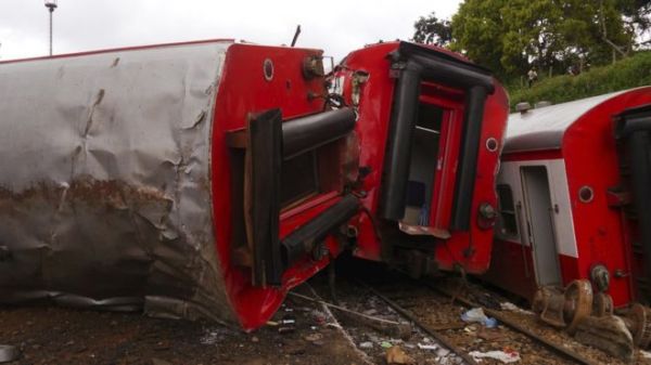 Packed carriages flipped over at high speed