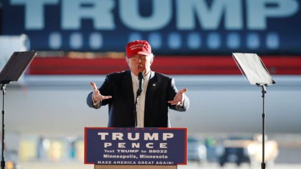 Donald Trump made the accusation during a rally at a cargo hangar in Minneapolis two days before the election