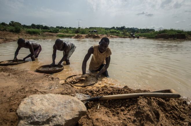 Artisanal, or freelance, miners are a common site in Sierra Leone's diamond-rich Kono district
