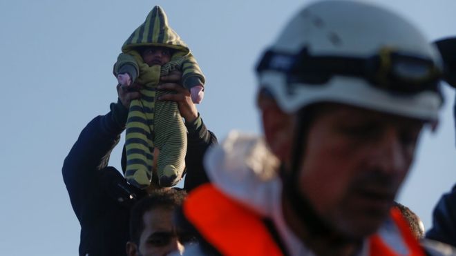 A two-week-old baby was among the passengers on flimsy boats